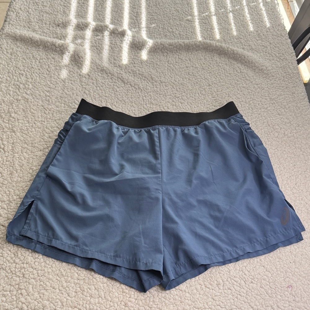 Asics Blue Athletic Running Shorts with Black Waistband
